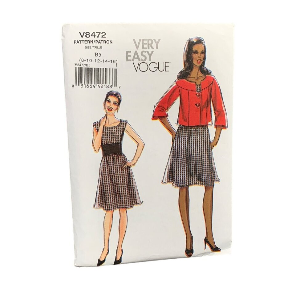 Vogue Very Easy V8472 Misses Jacket Dress Sewing Pattern Sizes 8-16 uncut
